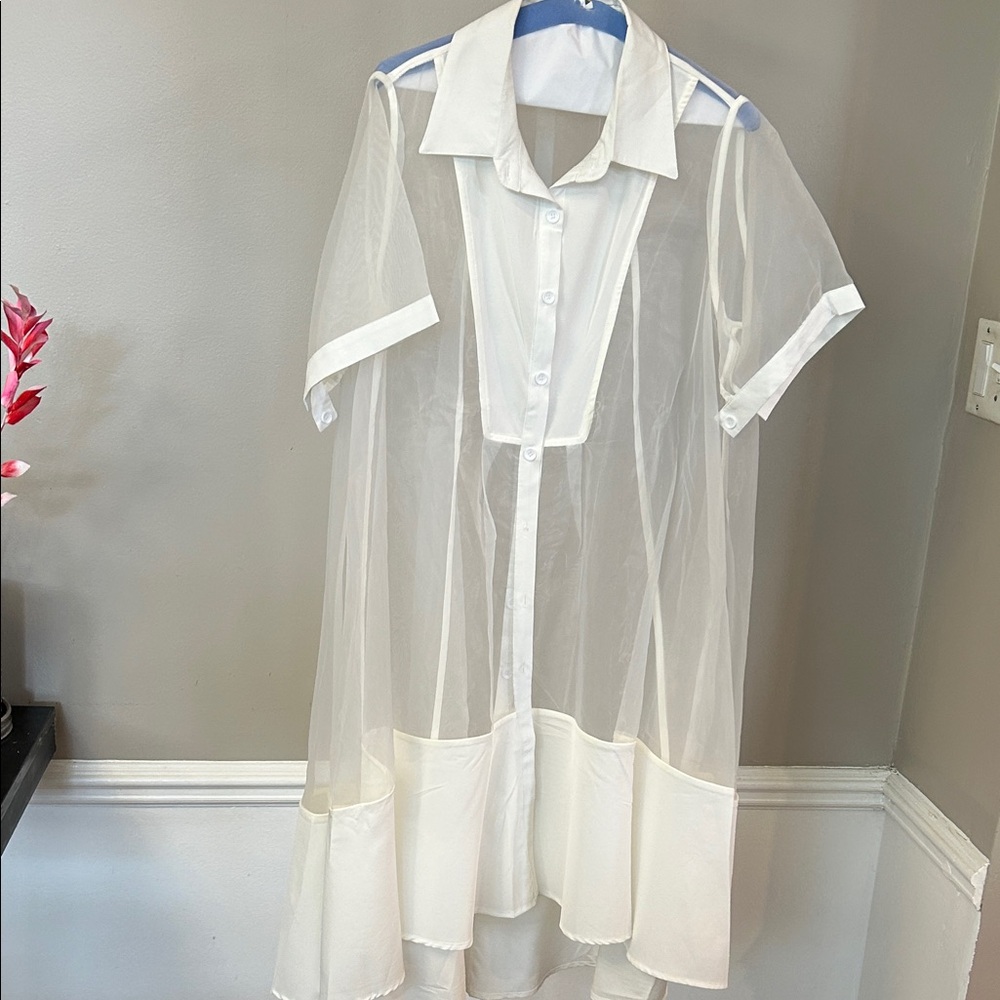 Sheer White Button-Up Dress